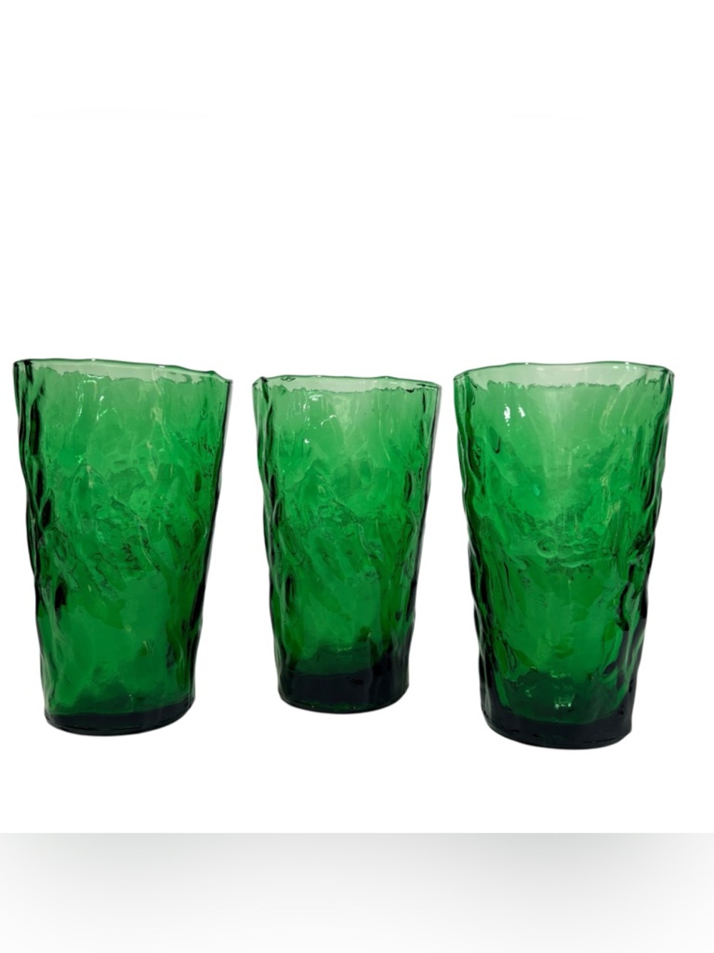 Anchor Hocking Lido Milano Emerald Green Crinkle Glass Tumblers Set Of 3 MCM